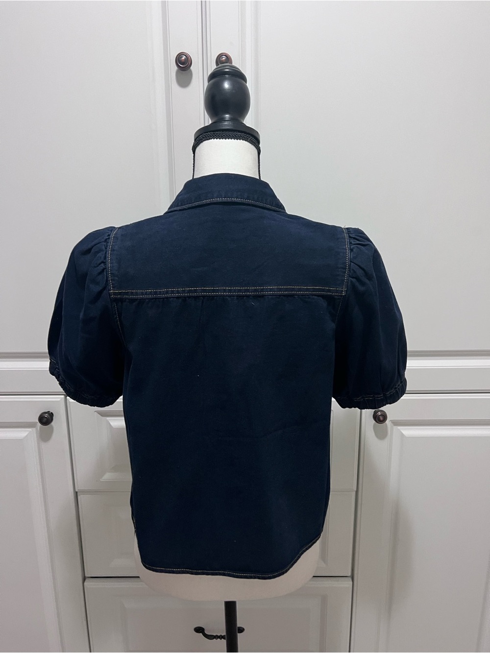 NWT Hem and Thread denim puff sleeve button down sz M - Picture 7 of 9